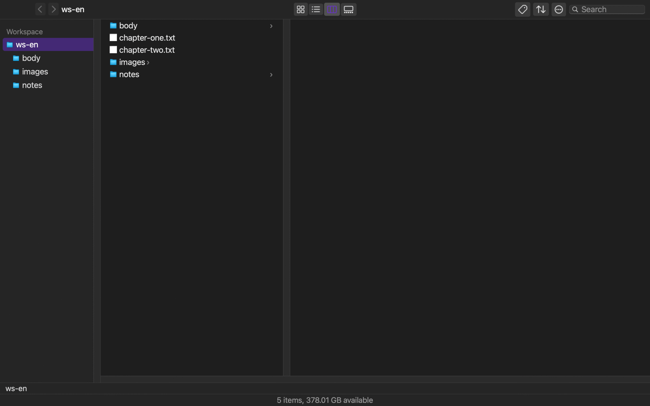 Rune Studio file browser listing body, images and notes folders with chapter files