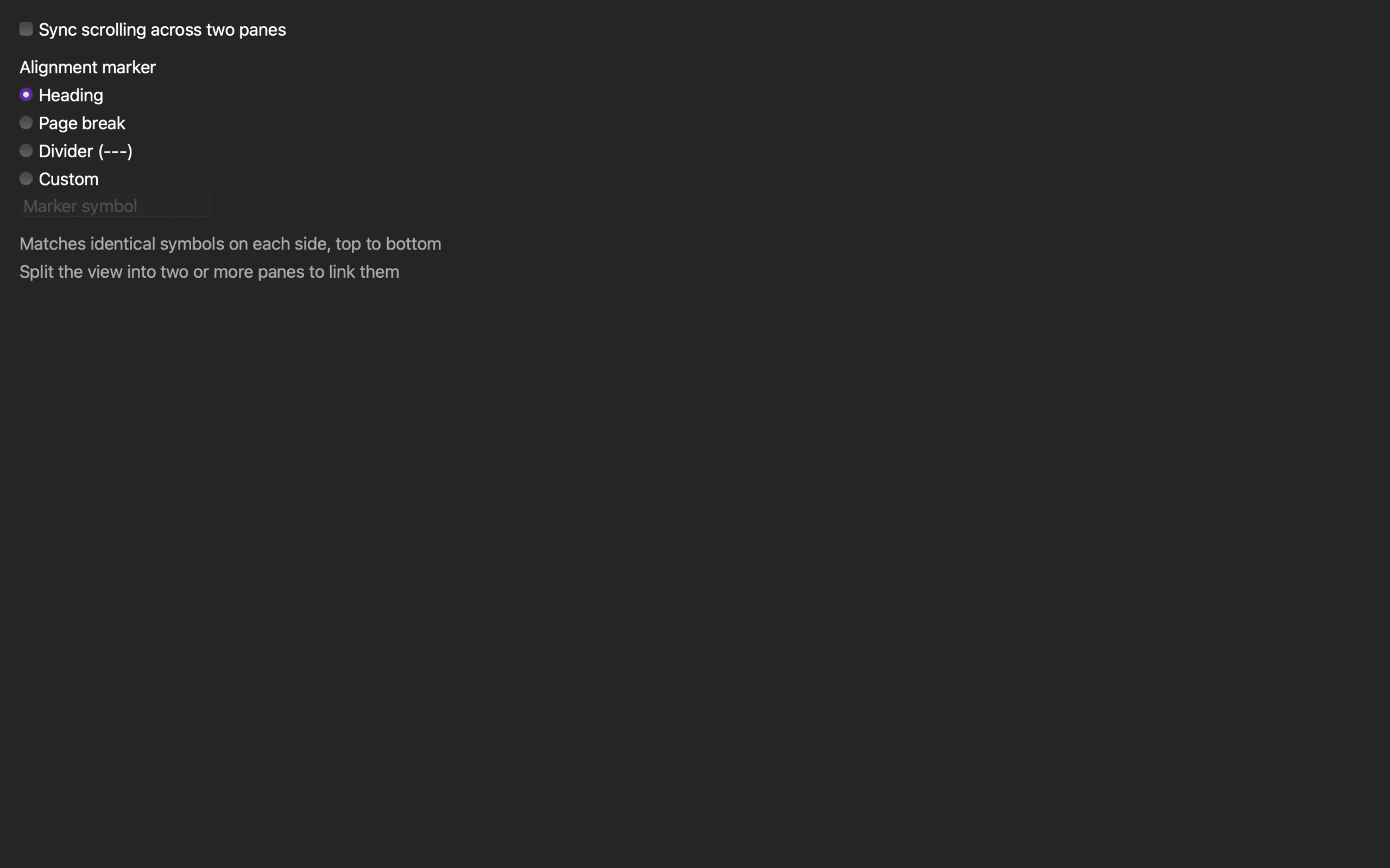 Rune Studio linked scrolling settings with heading, page break, divider and custom marker options