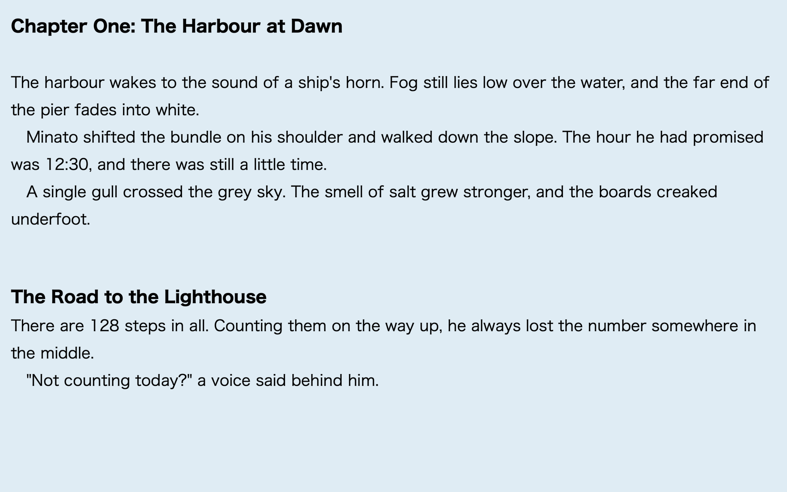 Rune Studio preview showing the first chapter laid out as a book page