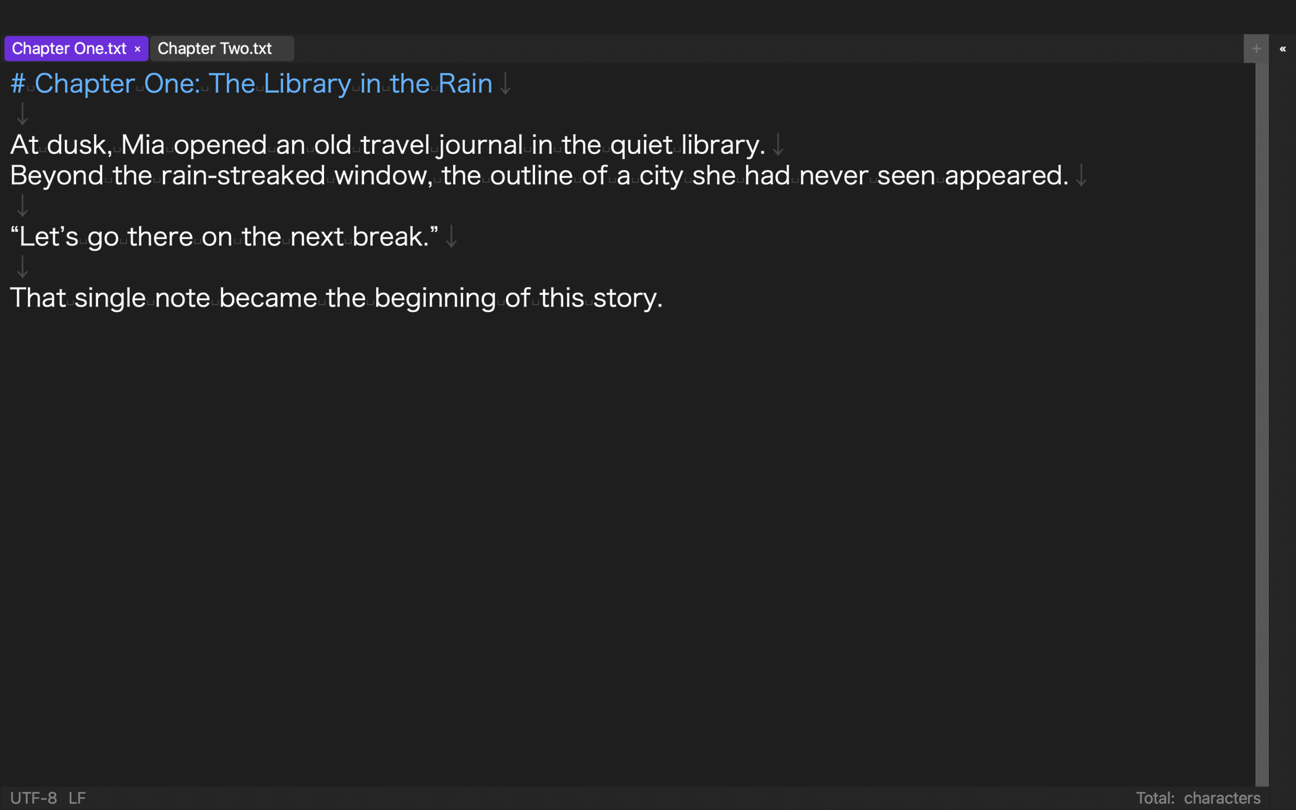 Rune Studio editor with Chapter One and Chapter Two open in separate tabs
