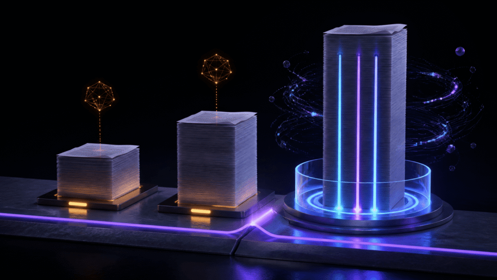 Three manuscript towers test loads around a boundary, with only the largest stabilized inside a verified containment ring