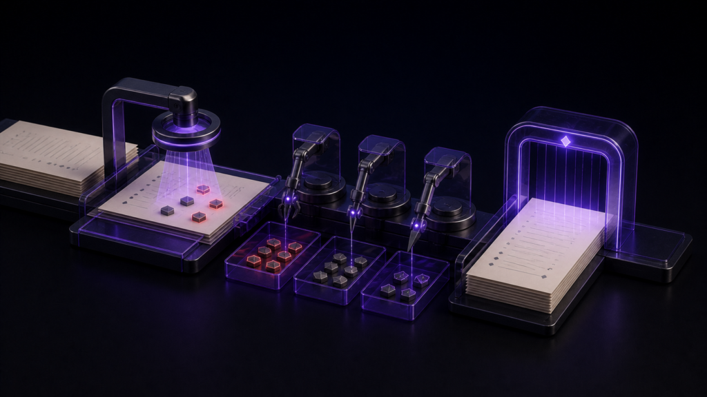An abstract editorial 3D still life illustrating Fix Encoding Errors Highlighted Before Save