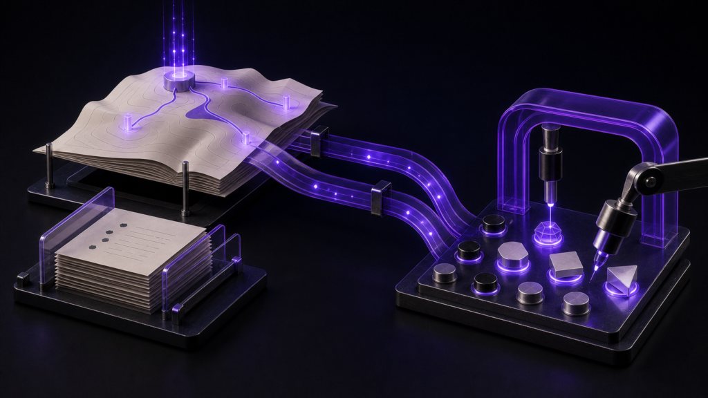 An abstract editorial 3D still life illustrating Create EPUB Navigation for Device Menus with nav and NCX