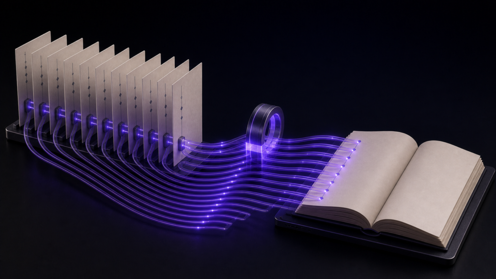 An abstract editorial 3D still life illustrating Create KDP Navigation in nav.xhtml and Verify Every Chapter Link