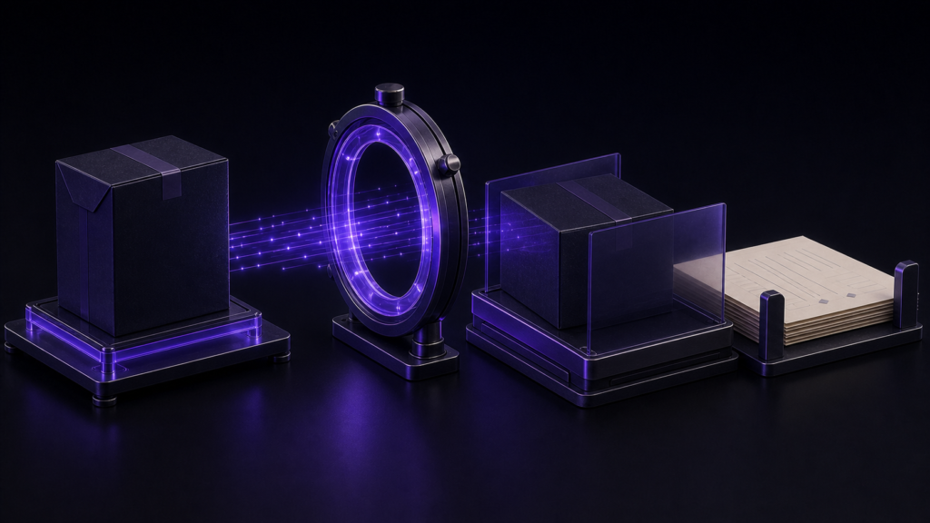An abstract editorial 3D still life illustrating Download and Install a Mac Text Editor with a Verifiable Source